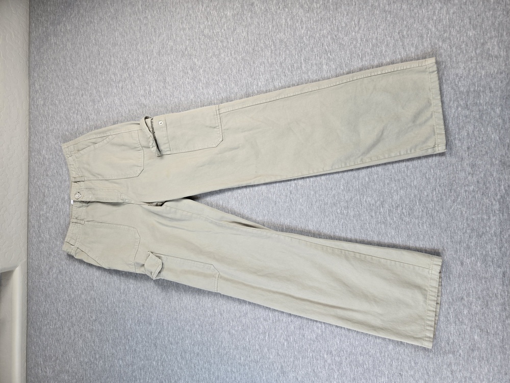 Zara Cargo Pants Womens 2 24 Beige Straight Leg Utility Workwear Pockets Casual